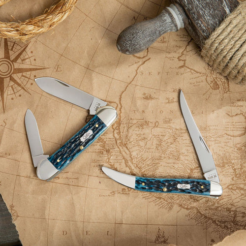 Case Pocket Worn® Peach Seed Jig Mediterranean Blue Bone Canoe